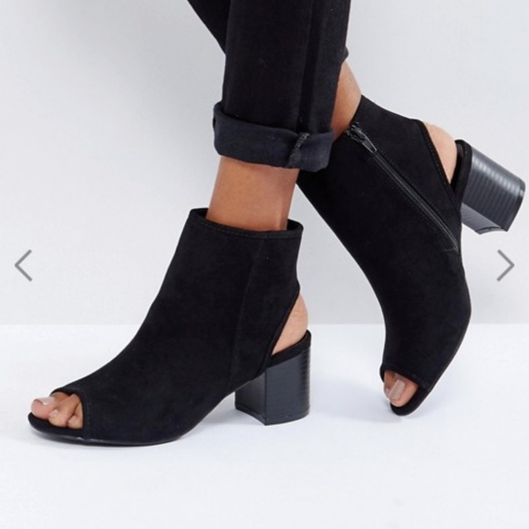 peep toe black booties